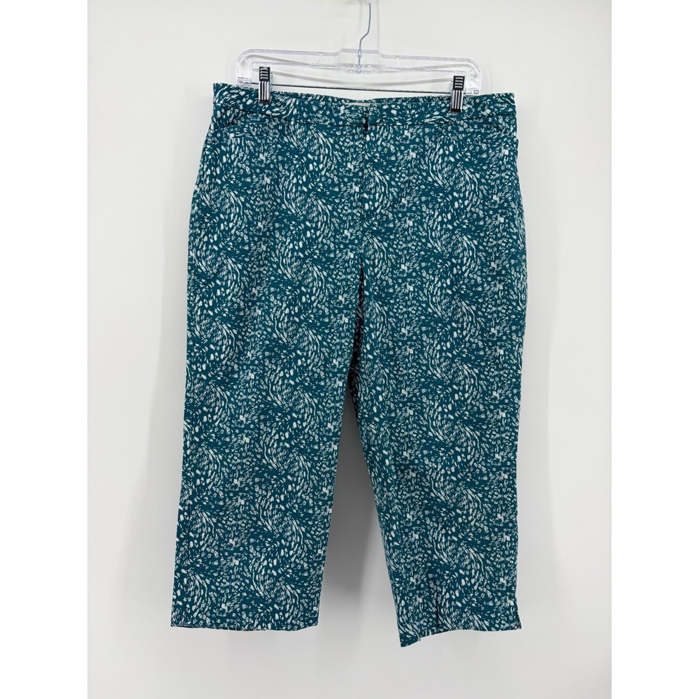 Coldwater Creek Womens 12 Teal White Abstract Print Cropped Capri Pants